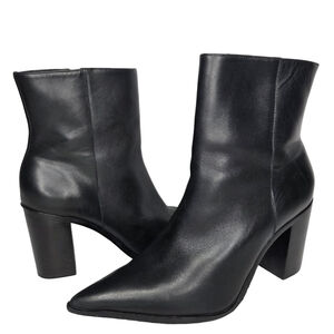Schutz Mikki Block Heel Leather Booties Black Women's Size 8.5 Pointed Toe